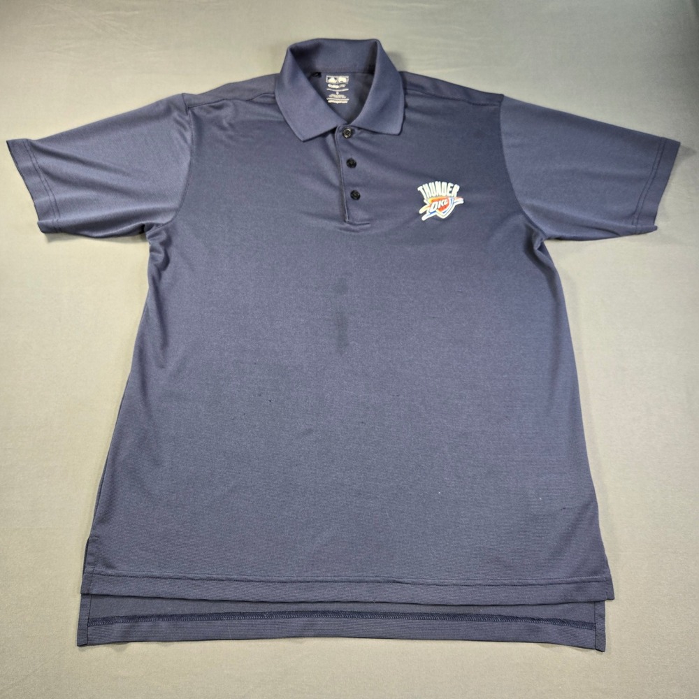 Adidas OKC Thunder Navy Blue Climalite Polo Shirt Mens Small NBA Basketball - Picture 2 of 8